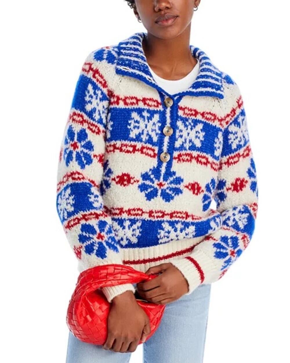 Mother buttoned fair isle alpaca blend pullover medium